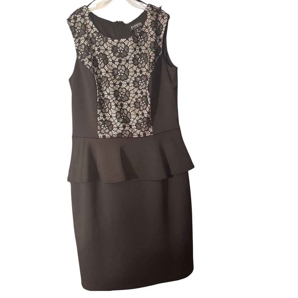 ENFOCUS Black Lace Peplum Sheath Dress‎ Women's Size 12 Sleeveless